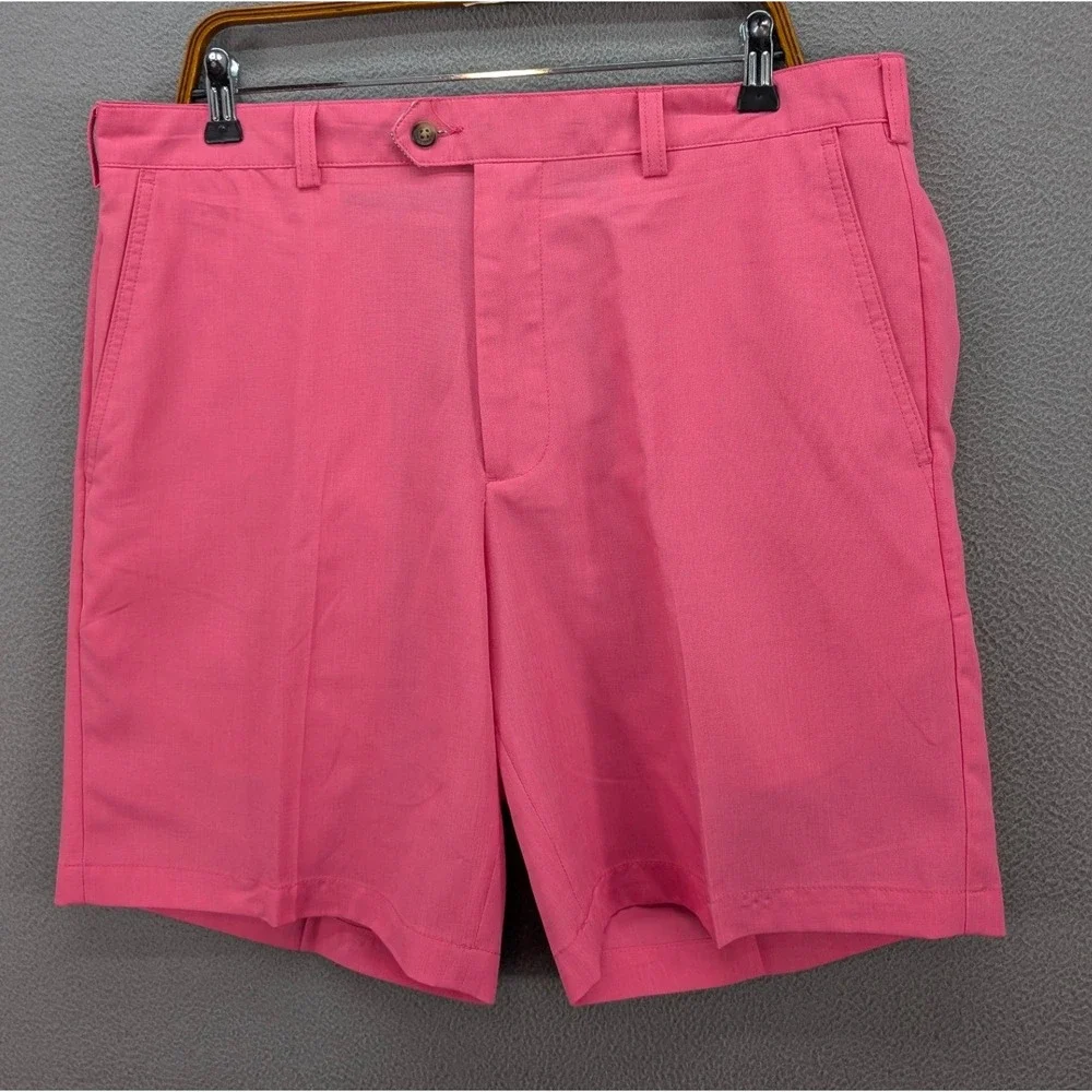 Donald Ross Golf Chino Flat Front Shorts Men's 36 Pink Performance Polyester - Picture 2 of 11